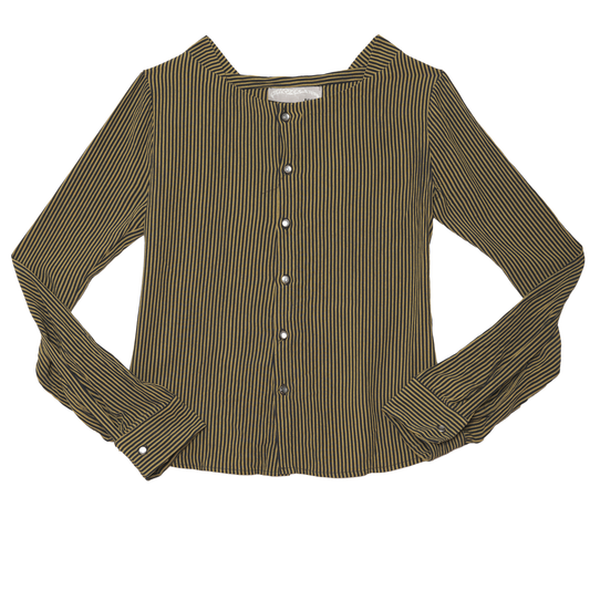 WIDE NECKLINE STRIPED BUTTON DOWN